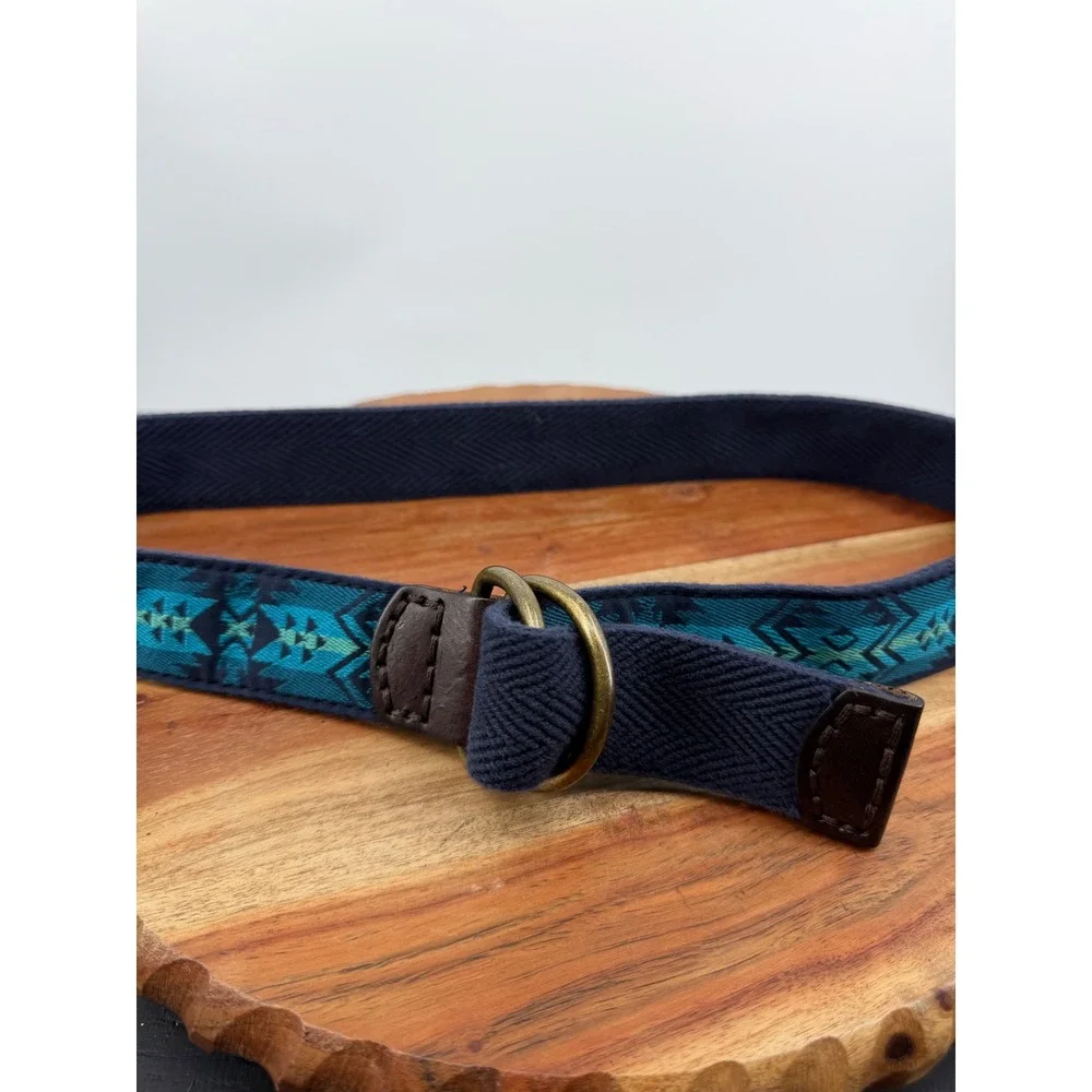 Unbranded Southwestern D-Ring Belt Mens Large Teal Blue Geometric Woven Fabric